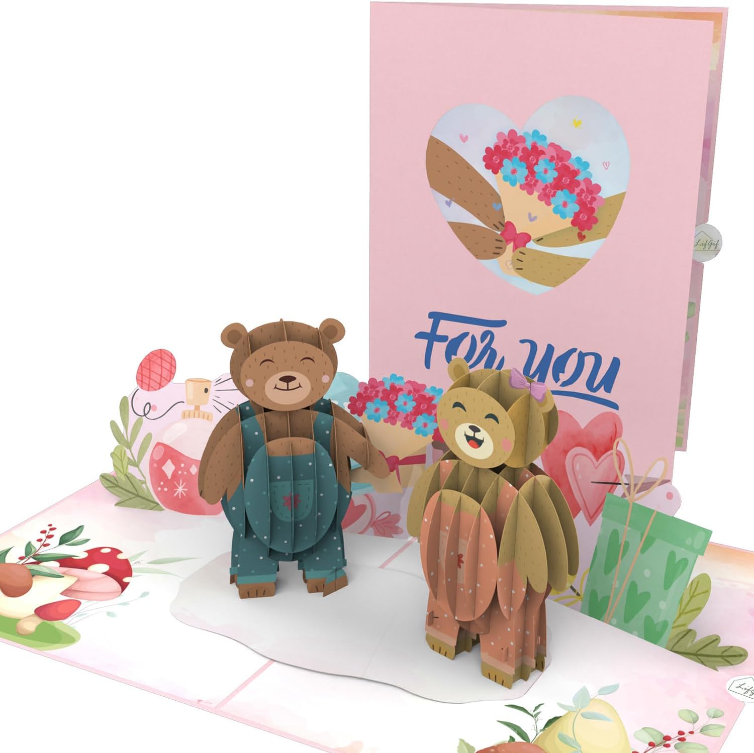 UIGOS Teddy Sending Flowers Pop up Cards, Birthday Cards for Women, Birthday Cards, Anniversary Card, Wedding Card, Get Well Cards, Greeting Cards, Just Because Cards, Sympathy Cards, Popup Birthday Card, Friend Birthday Card, Husband Birthday Card, Birth