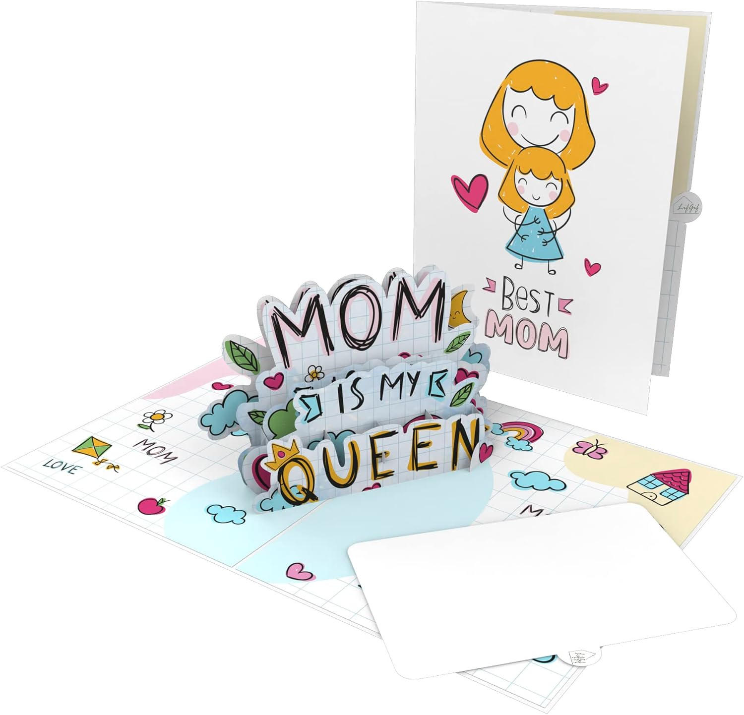 UIGOS Mom Is My Queen Pop up Cards, Birthday Cards for Women, Birthday Cards for Mom, Birthday Cards, Anniversary Card, Wedding Card, Get Well Cards, Greeting Cards, Just Because Cards, Sympathy Cards, Birthday Card Wife, Thank you Cards with Envelopes (w