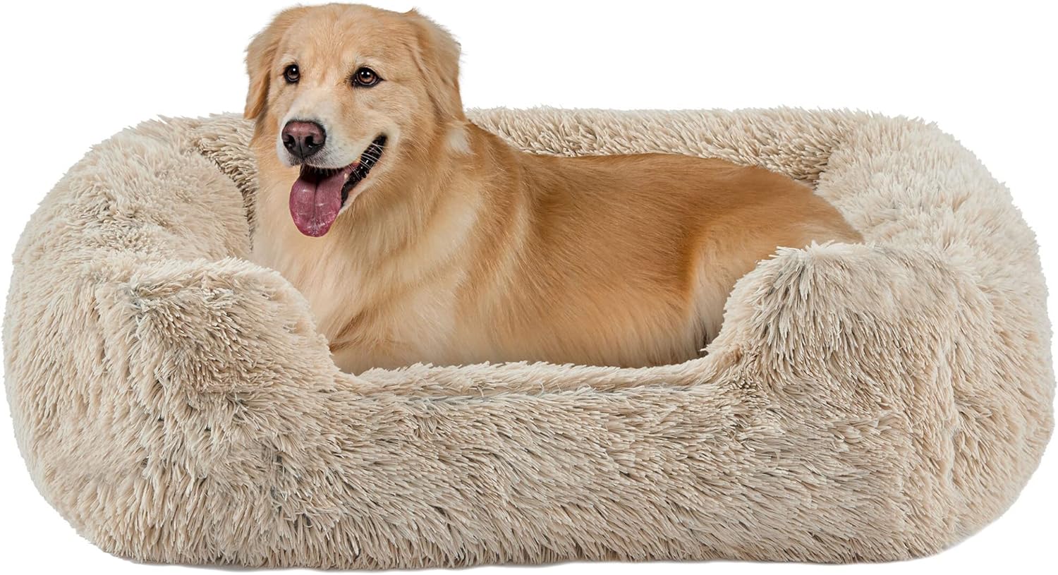 Best Friends by Sheri Soothe & Snooze Lounge ShagRectangular Dog Bed, Washable, Taupe, Large 36 x 27