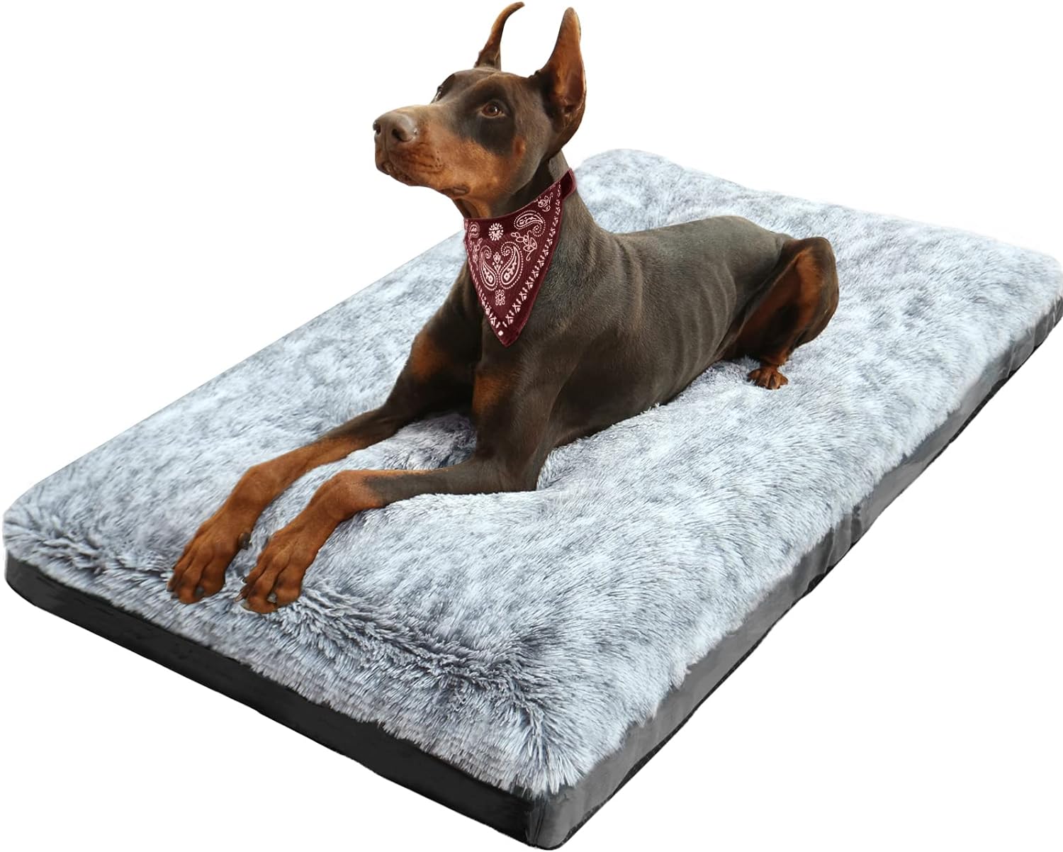 KISYYO XL Dog Bed Deluxe Cozy Plush Fixable Dog Kennel Beds for Crates Washable Dog Bed, 42 x 28 x 3 Inches, Grey