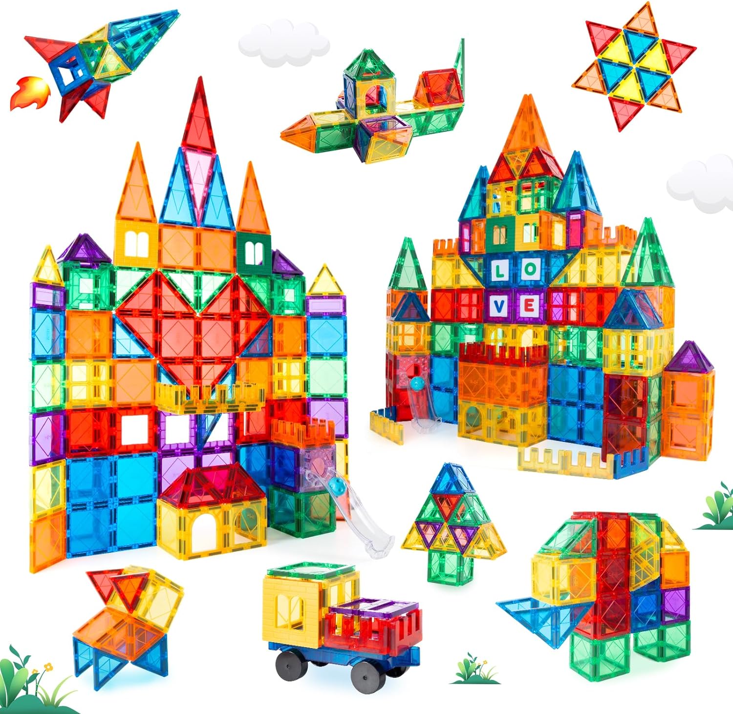 MagHub Magnetic Tiles for Kids, 85 PCS 3D Magnetic Blocks STEM Magnetic Building Blocks, Learning Educational Magnet Toys for Boys Girls Construction Kit Magnetic Toys for 3  Years Old Kids Toddlers