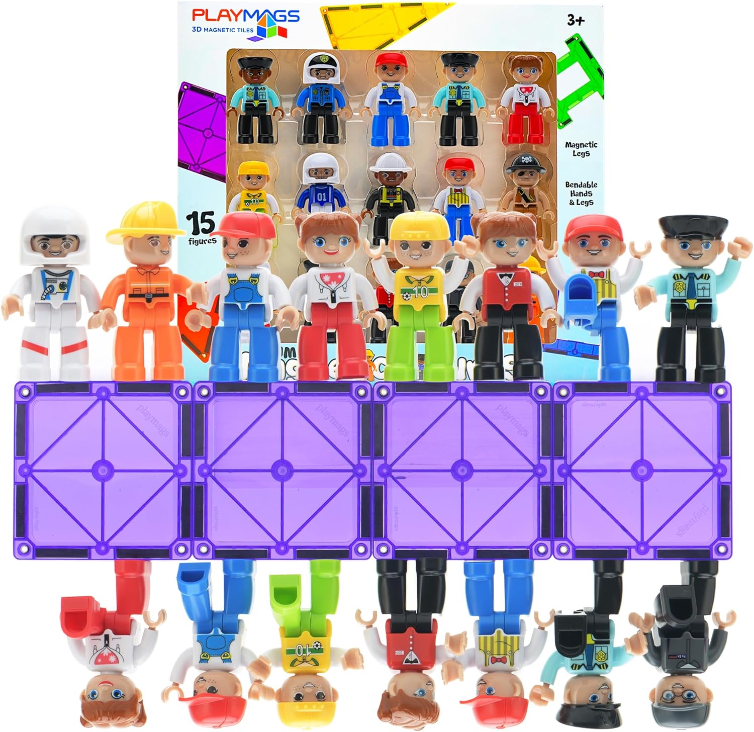 Playmags Large Magnetic Figures Community Set of 15 Pieces  3 Play People Perfect for Magnetic Toys Building Blocks - STEM Learning Toys for Kids  Magnet Tiles Expansion Accessories Pack