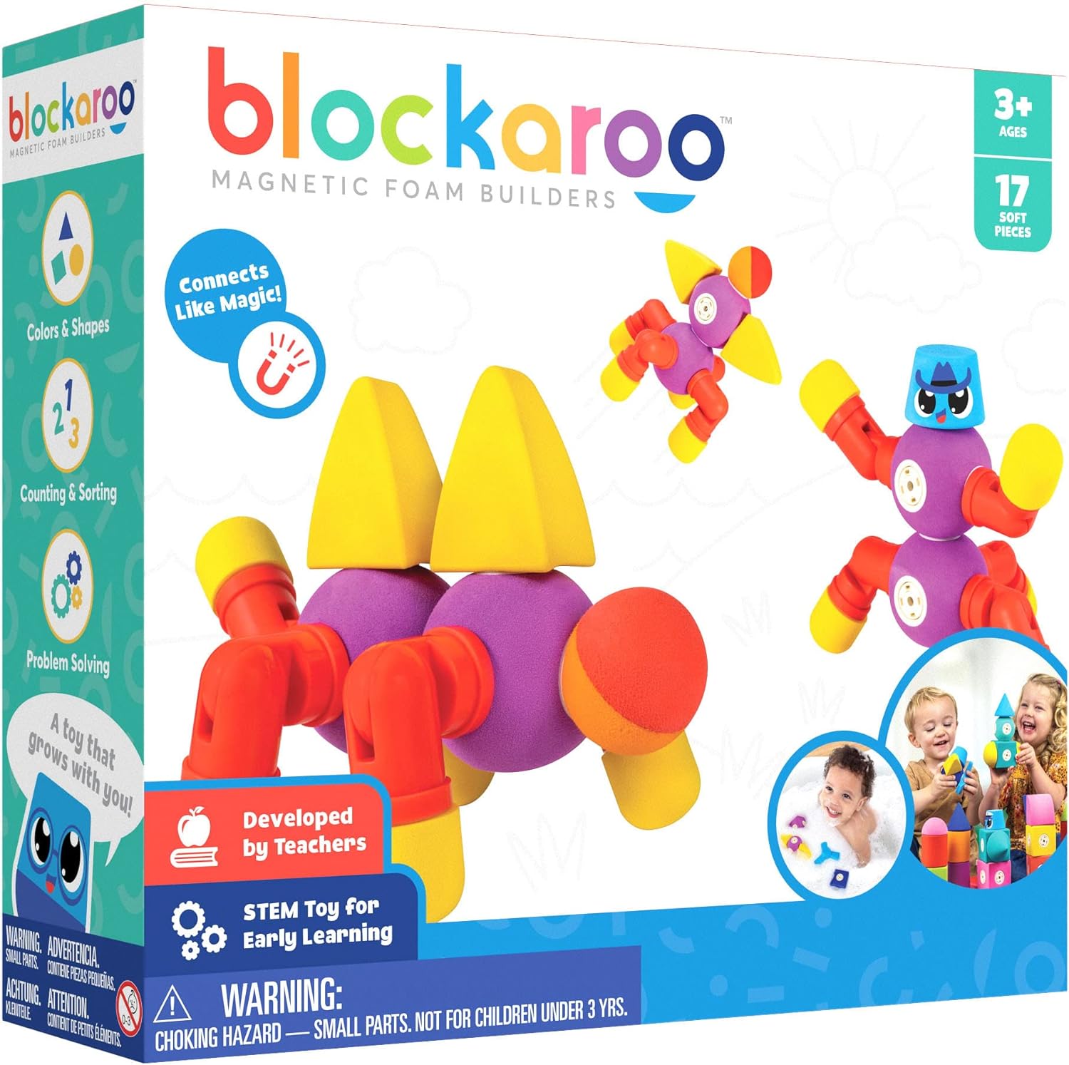 Blockaroo Magnetic Foam Blocks  STEM Preschool Toys for Children, Toddlers, Boys and Girls, The Ultimate Bath Toy  Critter Set, Bath Building Blocks, Engineering Toys for Kids 3-6