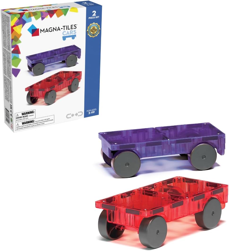 MAGNA-TILES Cars  Purple & Red 2-Piece Magnetic Construction Set, The Original Magnetic Building Brand