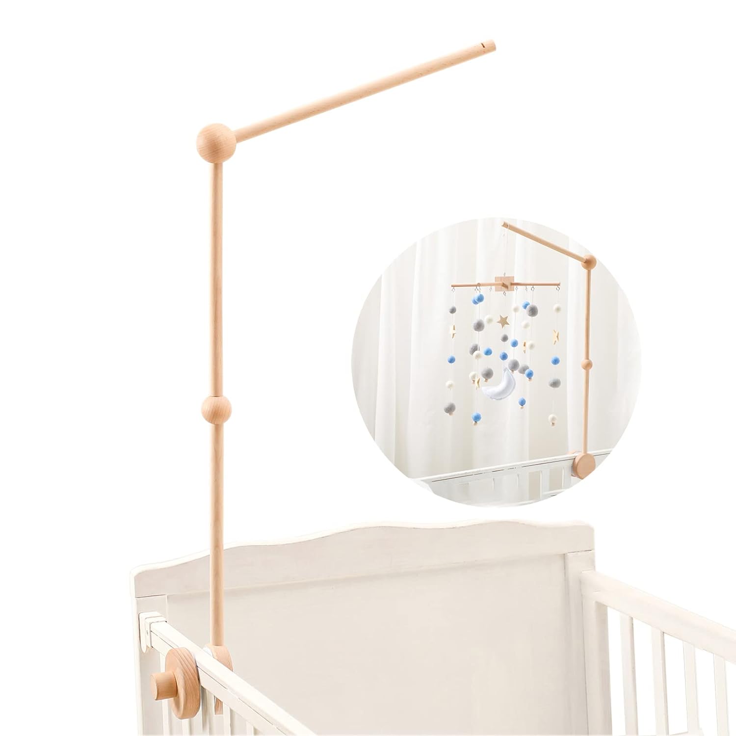 Baby Crib Mobile Arm - Wooden Baby Mobile Crib Holder for Mobile Hanging Baby Crib Attachment for Nursery Decor