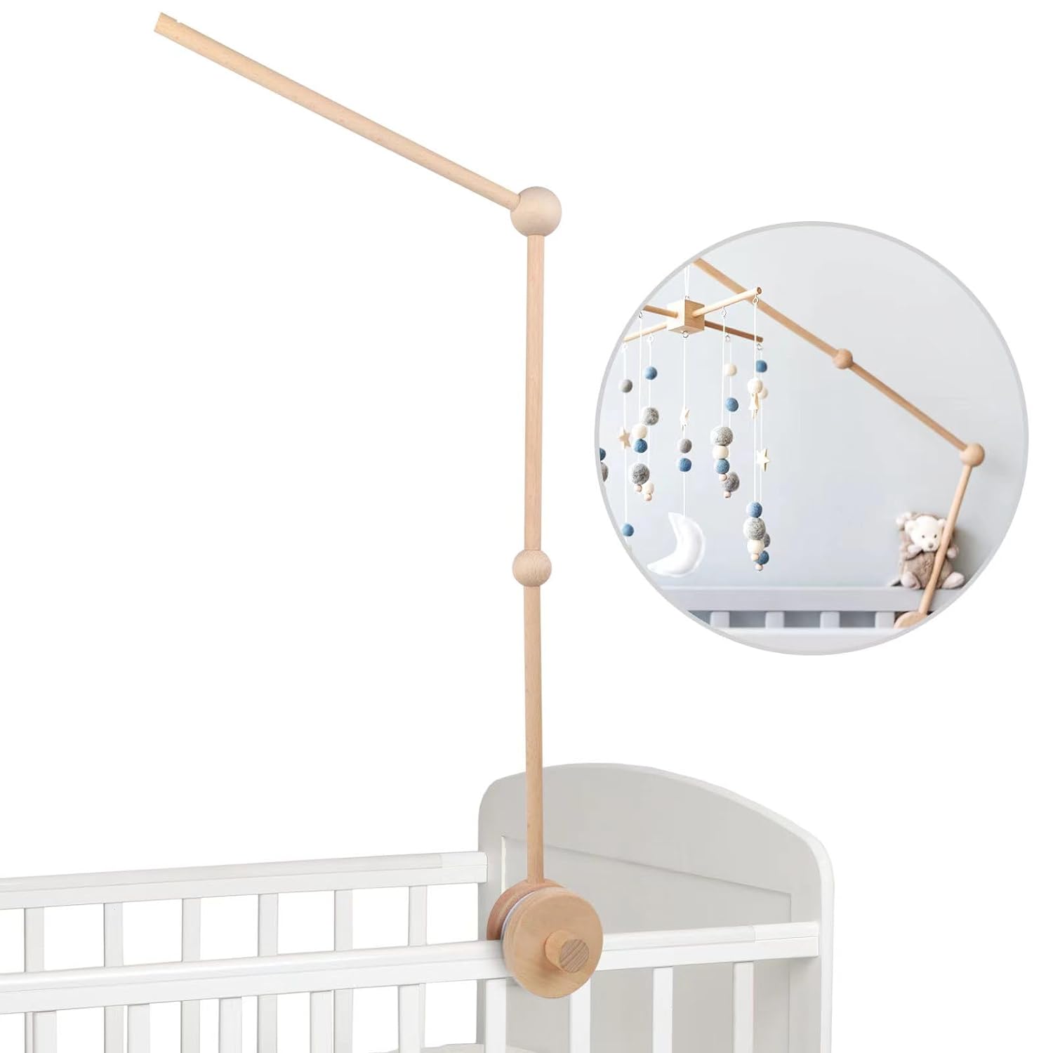 Crib Mobile ARM - Rotating Wooden Mobile Arm for Crib 33 inch Baby Mobile Hanger Nursery Mobile Stand for Crib