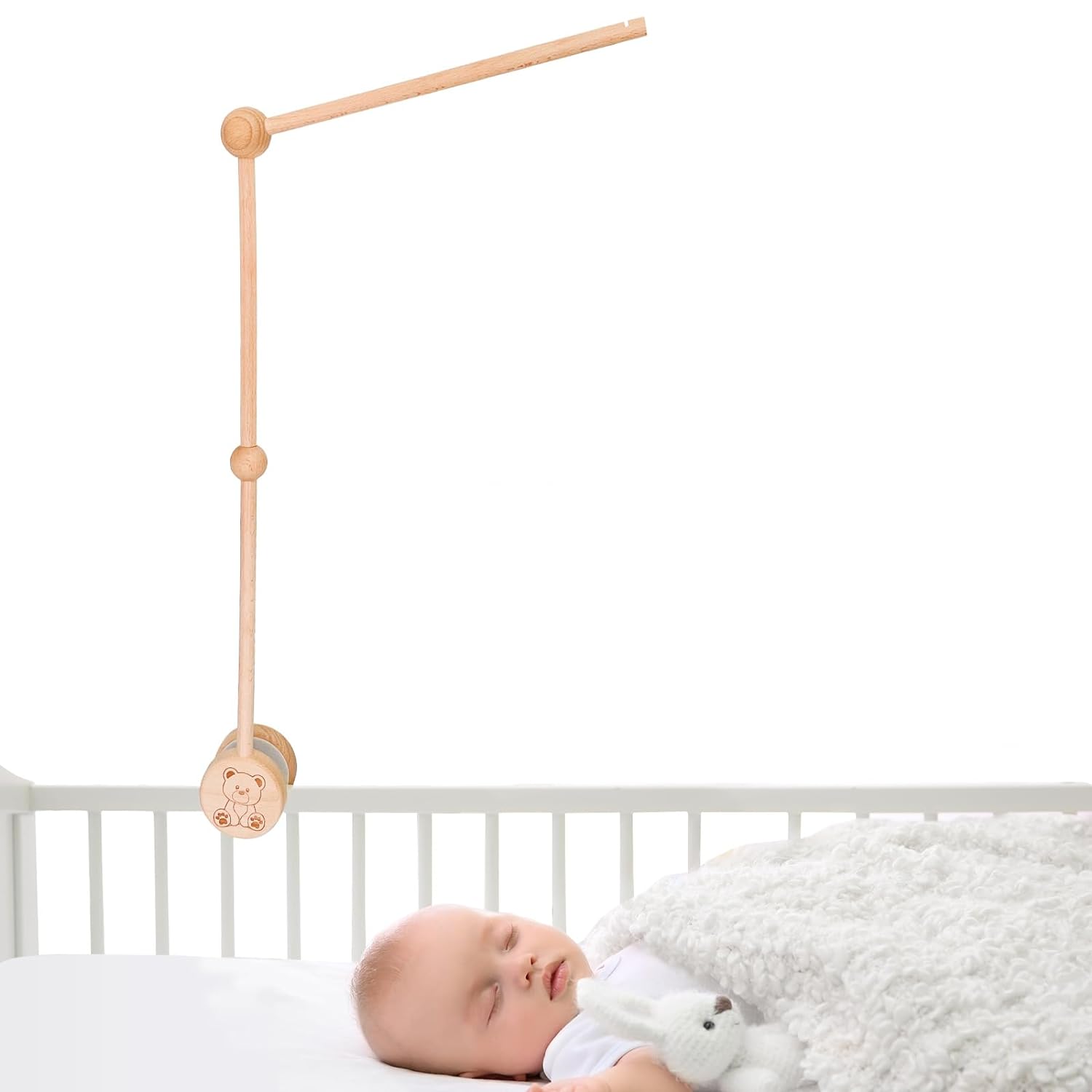 Vlokup Baby Crib Mobile Arm, Wooden Crib Mobile Holder, Mobile Hanger for Crib, Bear