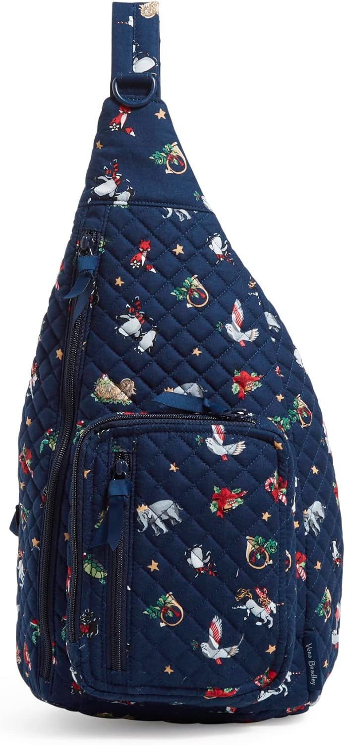 Vera Bradley Women' Cotton Sling Backpack, Snow Globe Motifs - Recycled Cotton, One Size