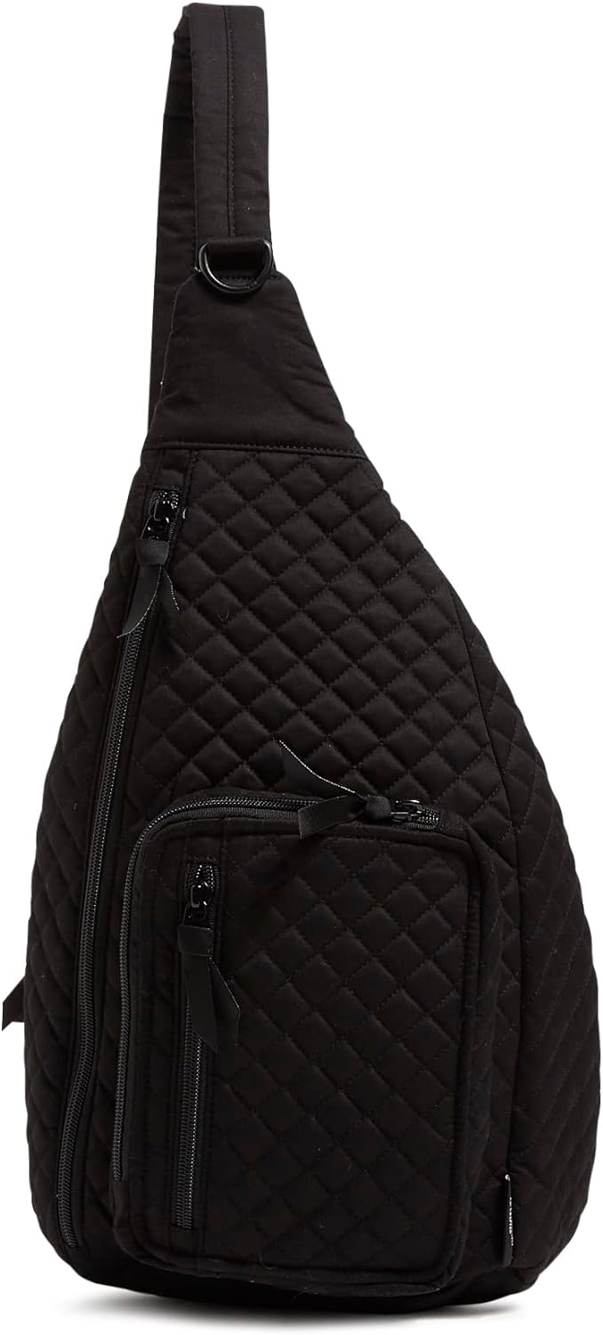 Vera Bradley Women' Cotton Sling Backpack, Black - Recycled Cotton, One Size