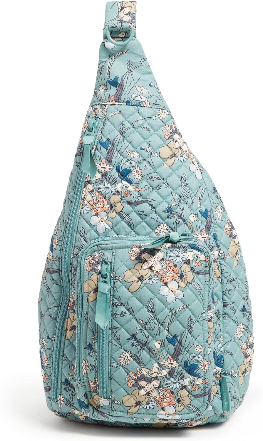 Vera Bradley Women' Cotton Sling Backpack, Sunlit Garden Sage - Recycled Cotton, One Size