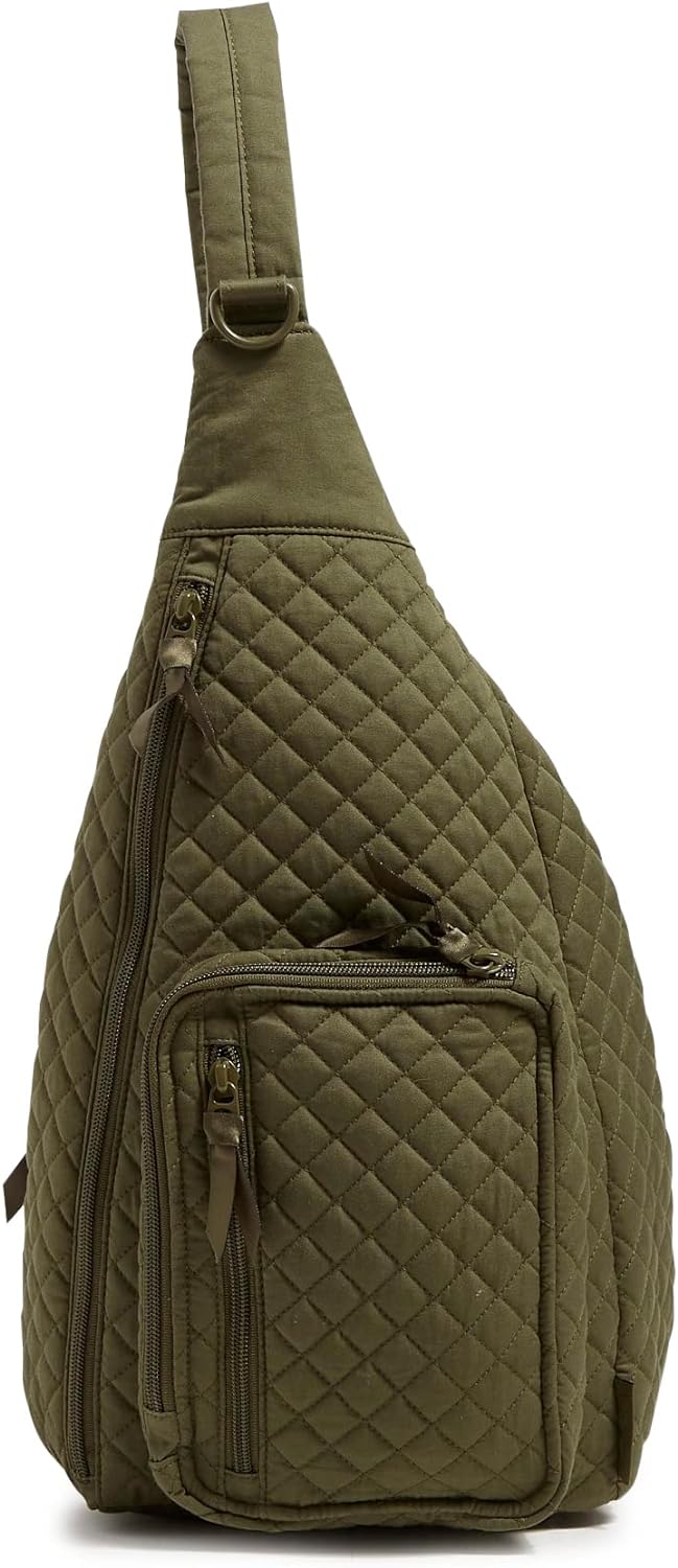 Vera Bradley Women' Cotton Sling Backpack, Climbing Ivy Green - Recycled Cotton, One Size