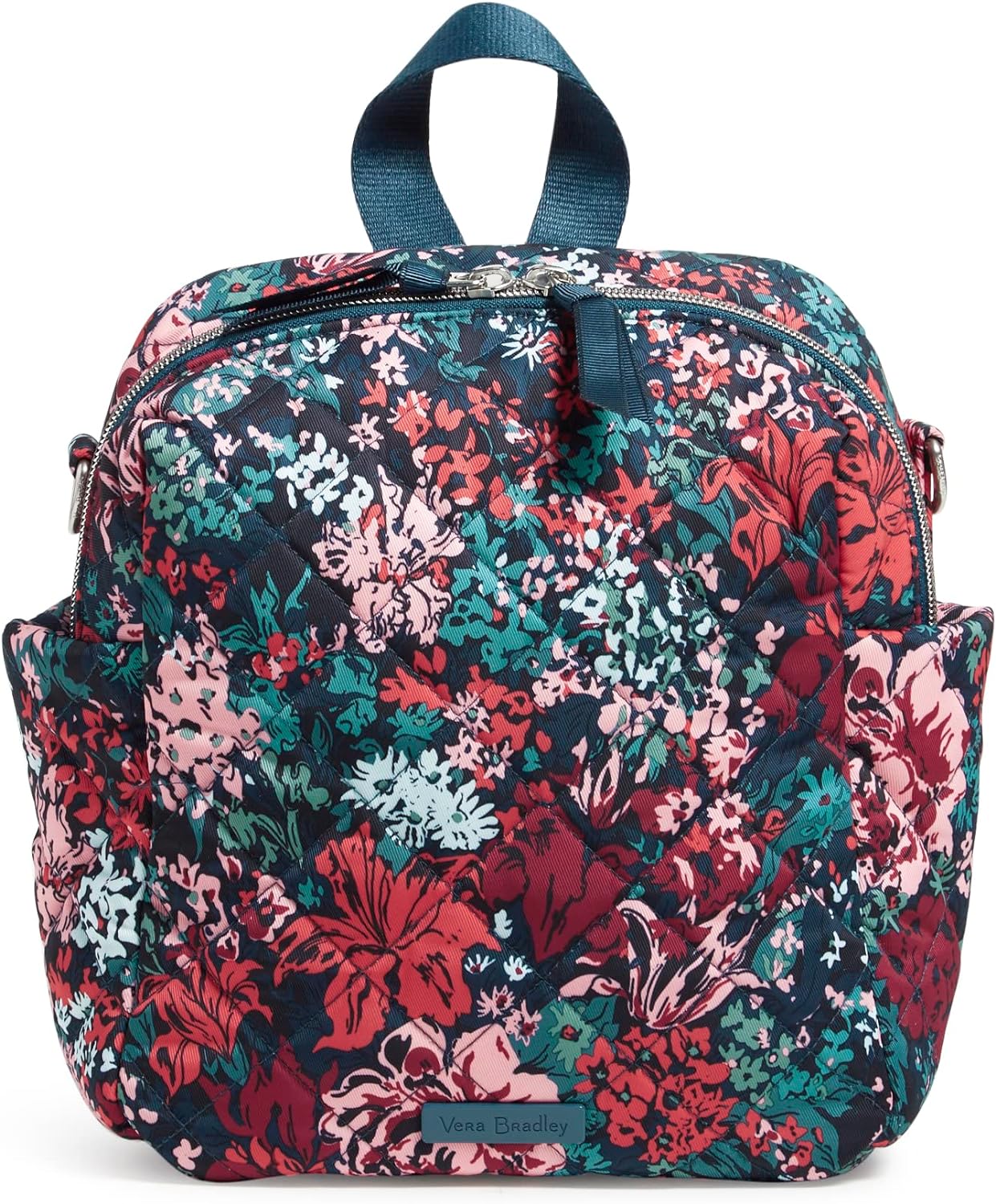 Vera Bradley Women' Performance Twill Convertible Small Backpack, Cabbage Rose Cabernet, One Size