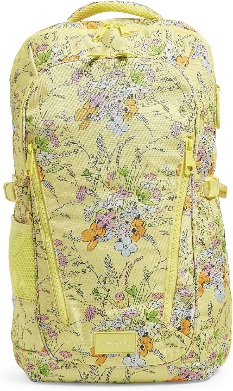 Vera Bradley Women' Recycled Lighten Up Reactive Lay Flat Travel Backpack, Sunlit Garden, One Size