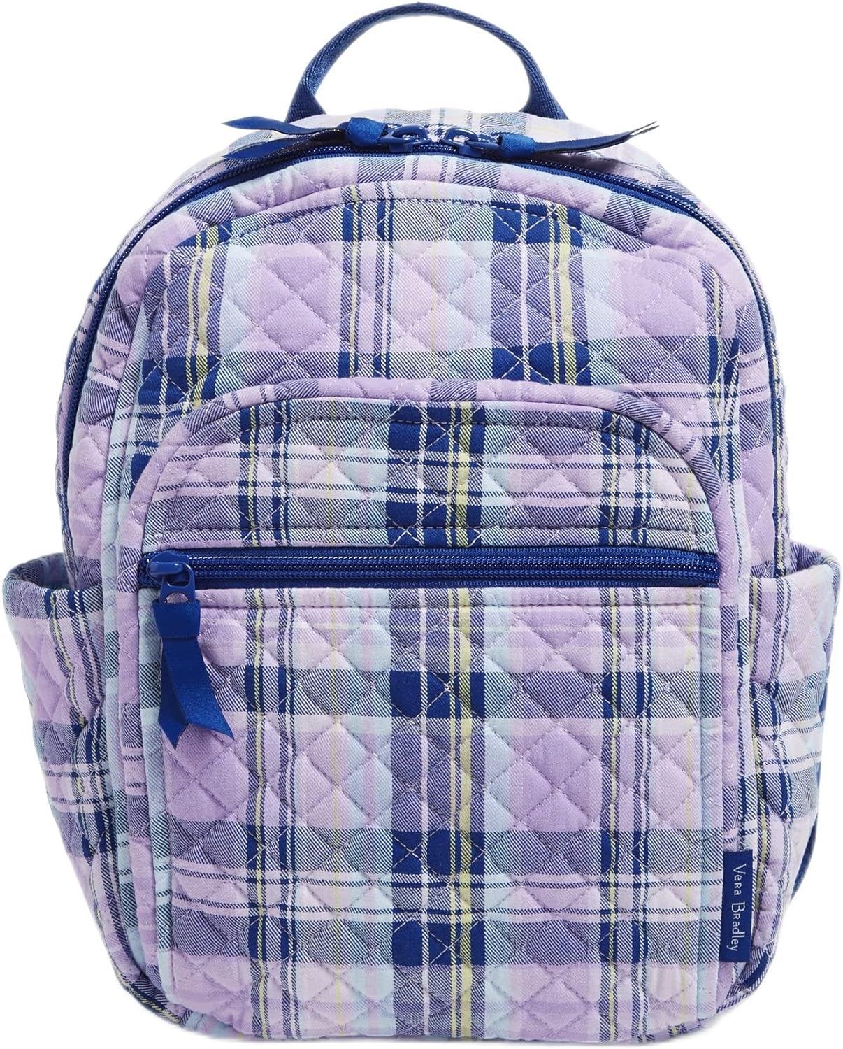 Vera Bradley Women' Cotton Small Backpack, Amethyst Plaid - Recycled Cotton, One Size