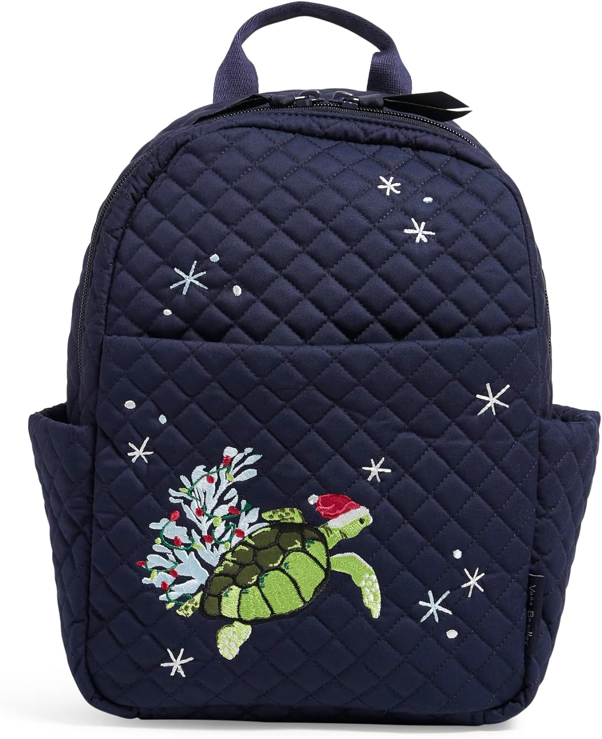 Vera Bradley Women' Cotton Small Backpack, Santa Turtle - Recycled Cotton, One Size