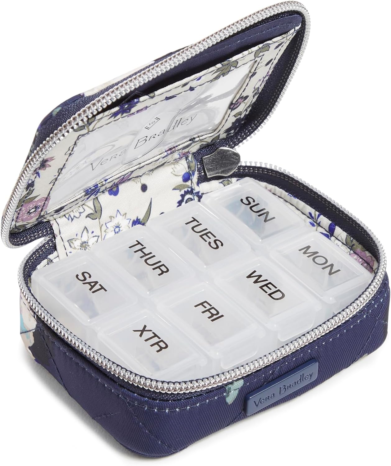 Vera Bradley Women' Performance Twill Travel Pill Organizer Accessory, Blooms and Branches Navy, One Size