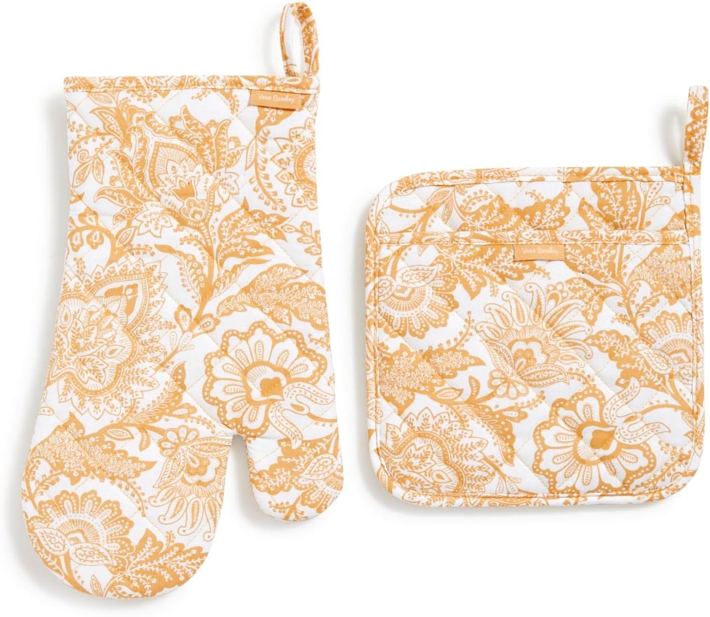 Vera Bradley Women' Cotton Pot Holder & Oven Mitt Set, Java Gold - Recycled Cotton, One Size