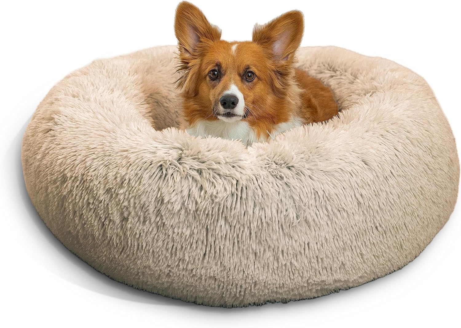 Best Friends by Sheri The Original Calming Donut Cat and Dog Bed in Shag Fur Taupe, Medium 30