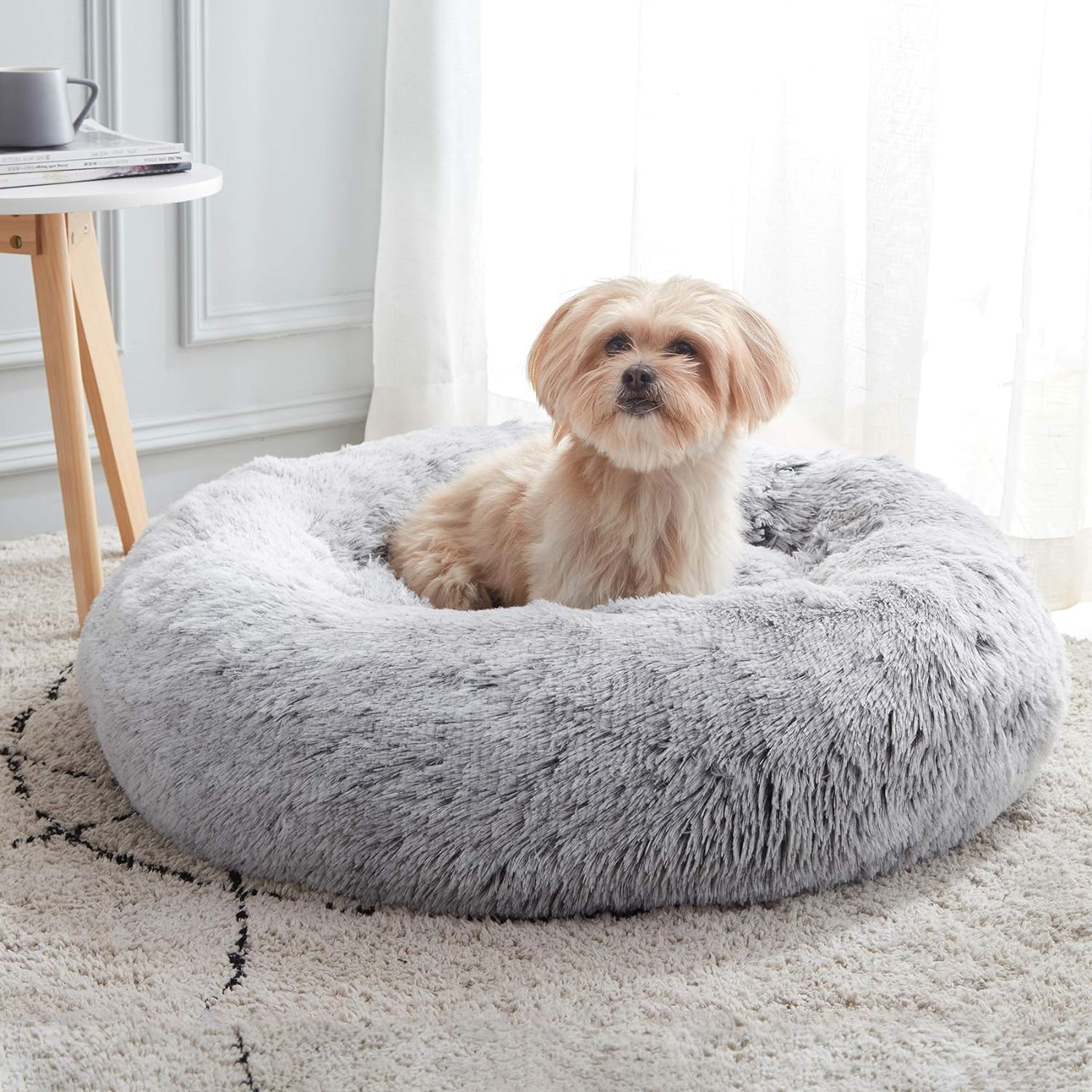 WESTERN HOME WH Calming Dog & Cat Bed, Anti-Anxiety Donut Cuddler Warming Cozy Soft Round Bed, Fluffy Faux Fur Plush Cushion Bed for Small Medium Dogs and Cats (20/24/27/30)