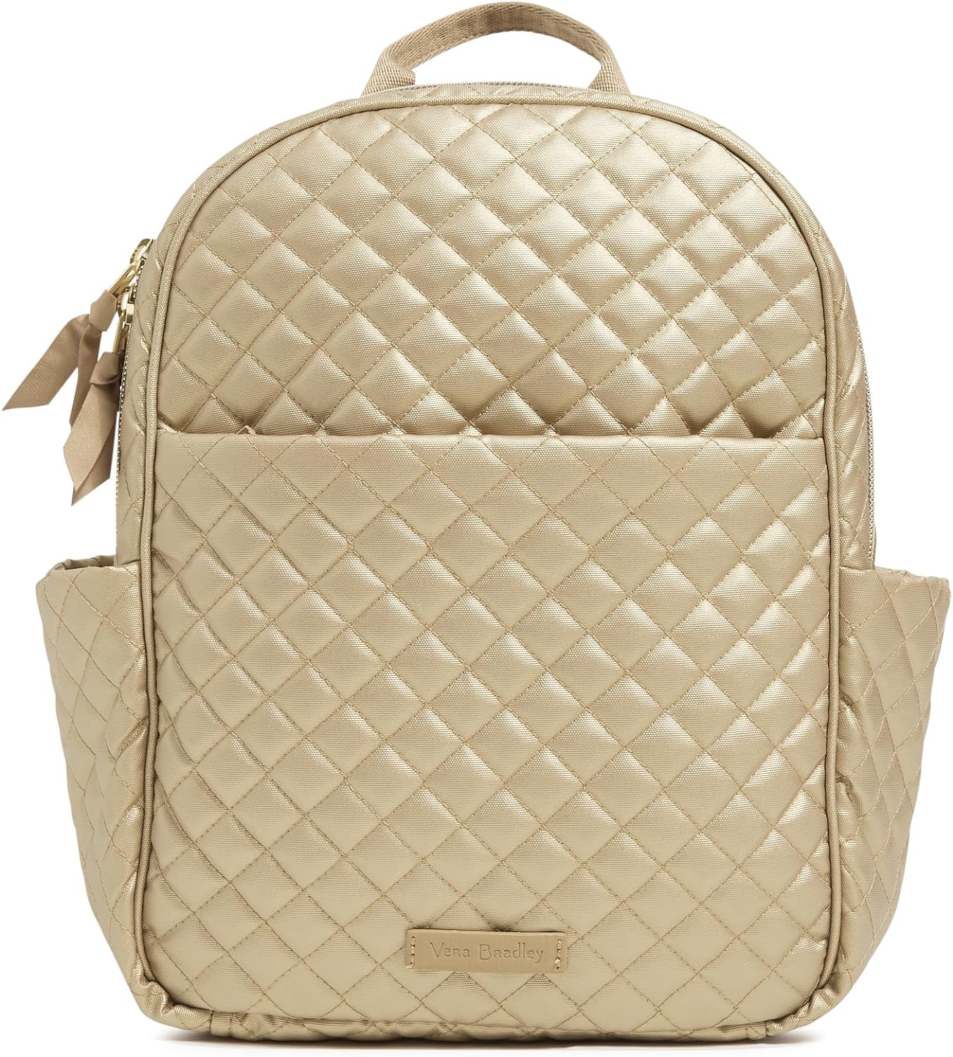 Vera Bradley Women' Cotton Small Backpack, Champagne Gold Pearl, One Size