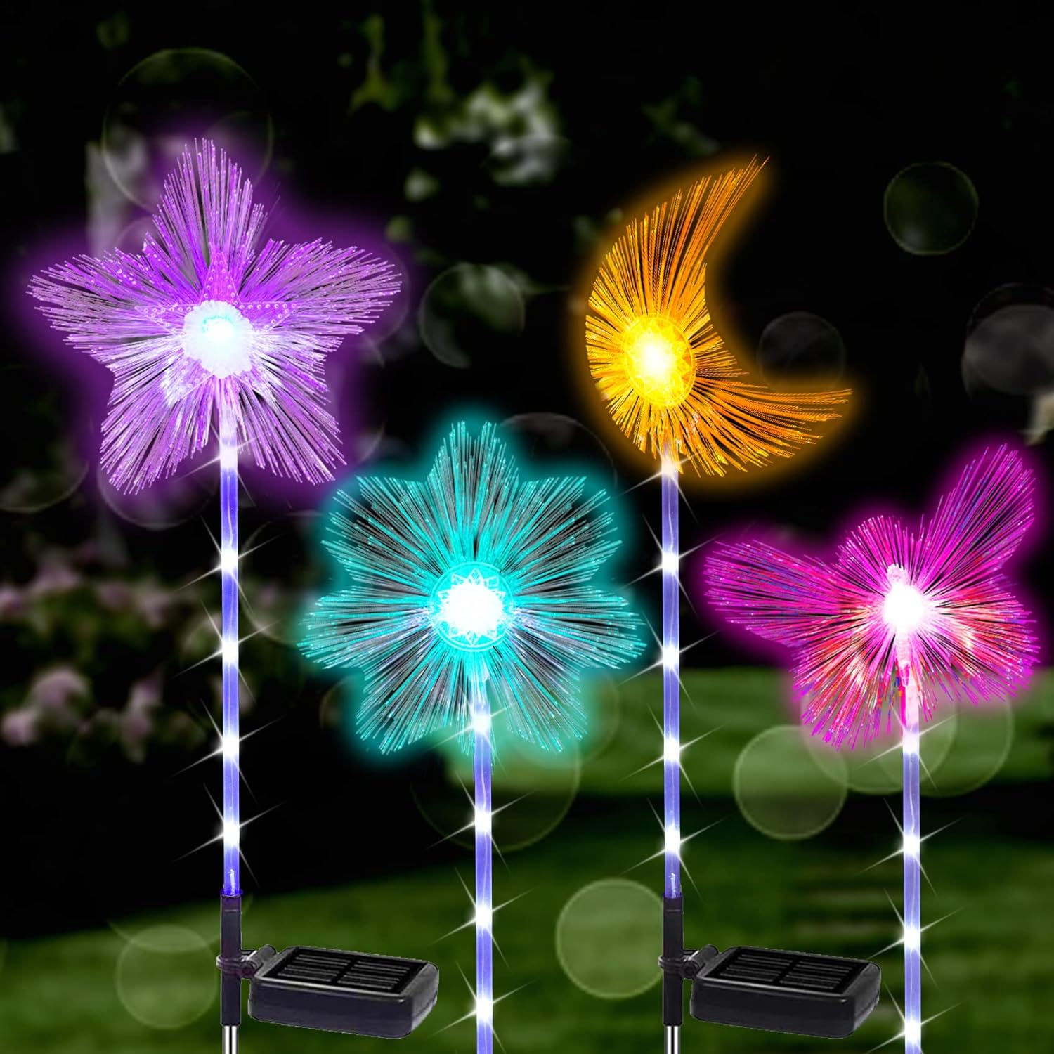 TONULAX Solar Garden Stake Lights, Color Changing Microfiber RGB Lights, Solar Pathway Lights, Solar Lights Outdoor, Solar Garden, Pathway, Yard Decoration (4 Pack)