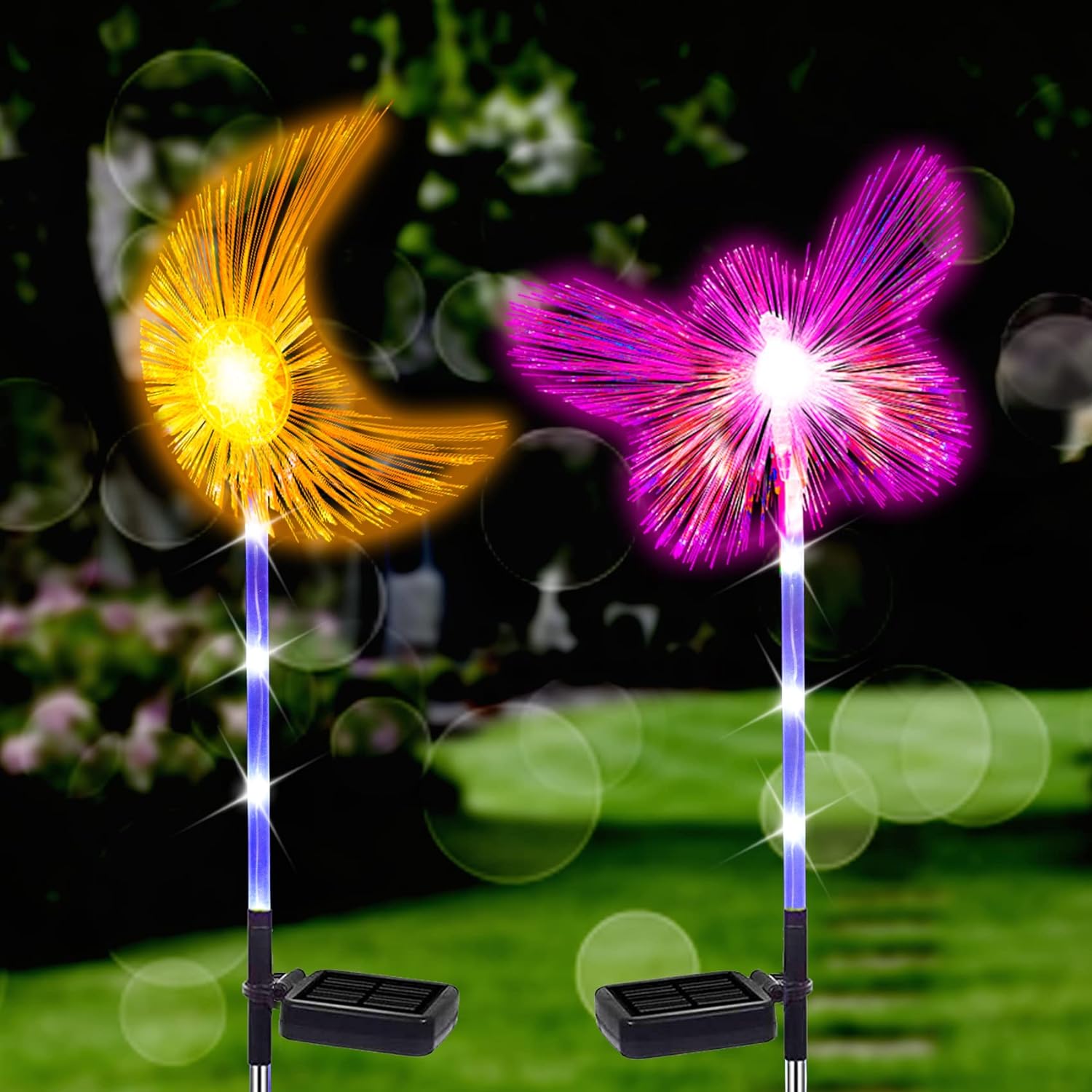 TONULAX Solar Garden Stake Lights, Color Changing Microfiber RGB Lights, Solar Pathway Lights, Solar Lights Outdoor, Solar Garden, Pathway, Yard Decoration (2 Pack)