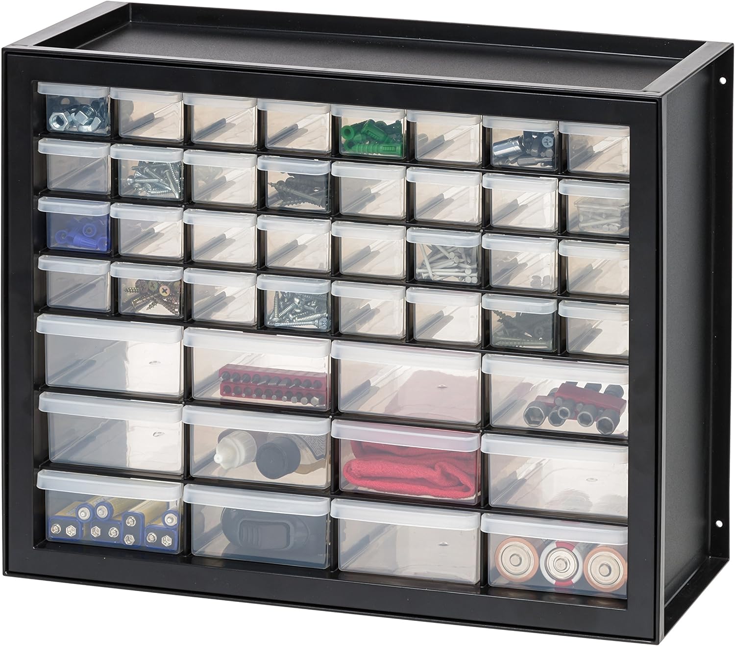 IRIS USA 44 Drawer Stackable Storage Cabinet for Hardware Parts Crafts, 19.5-Inch W x 7-Inch D x 15.5-Inch H, Black - Small Brick Organizer Utility Chest, Scrapbook Hobby Multiple Compartment