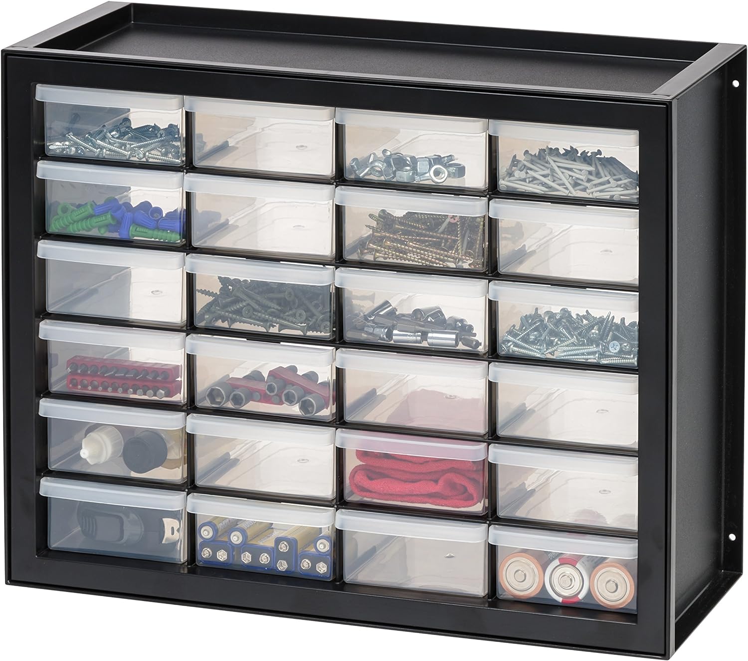 IRIS USA 24 Drawer Stackable Storage Cabinet for Hardware Crafts, 19.5-Inch W x 7-Inch D x 15.5-Inch H, Black - Small Brick Organizer Utility Chest, Scrapbook Art Hobby Multiple Compartment