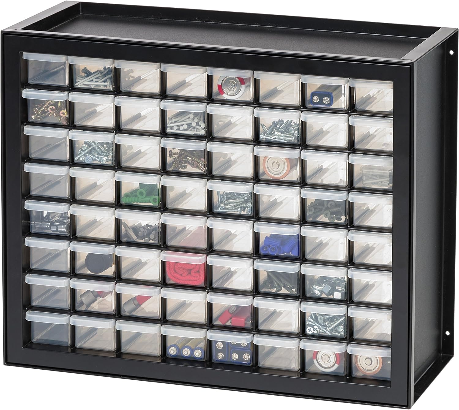 IRIS USA 64 Drawer Stackable Storage Cabinet for Hardware Parts Crafts, 19.5-Inch W x 7-Inch D x 15.5-Inch H, Black - Small Brick Organizer Utility Chest, Scrapbook Hobby Multiple Compartment