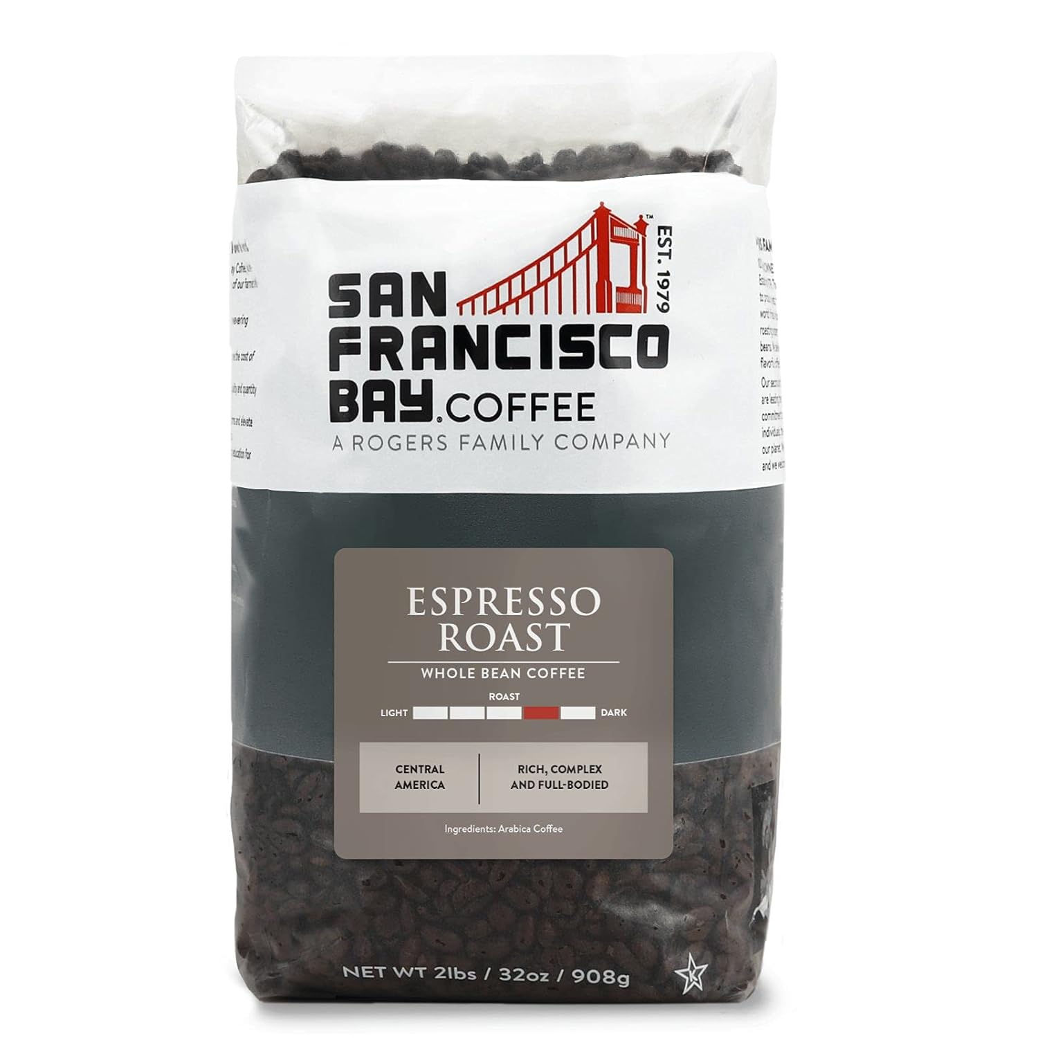 San Francisco Bay Whole Bean Coffee - Espresso Roast (2lb Bag), Dark Medium Roast