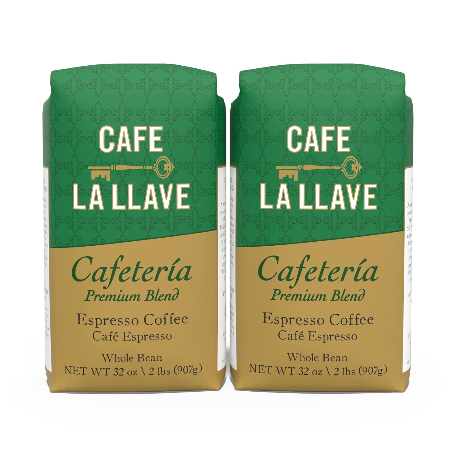 Cafe La Llave Whole Bean (32 ounce) Espresso Coffee, for Your Coffee Maker, (Pack of 2)