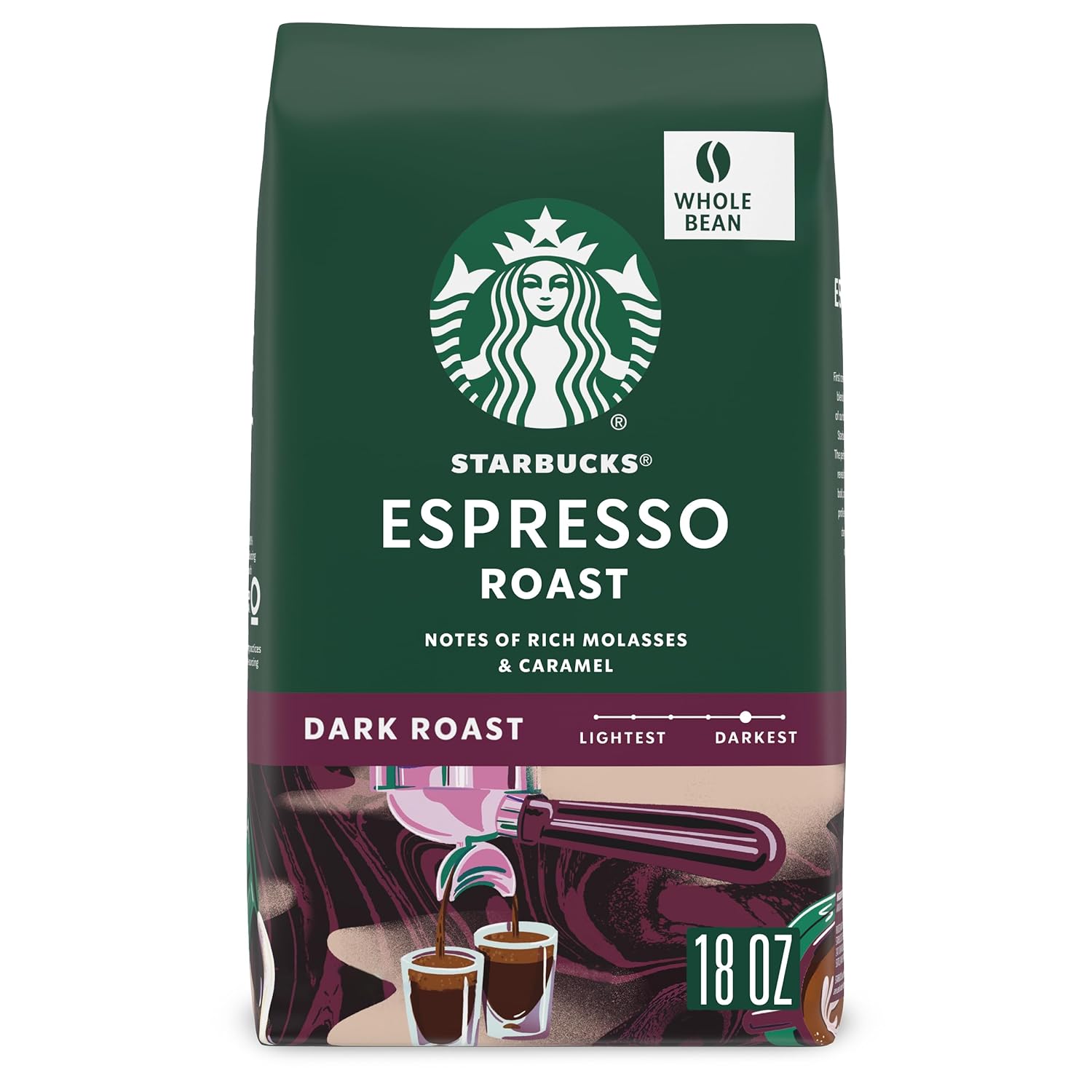 Starbucks Dark Roast Whole Bean Coffee  Espresso  100% Arabica  1 bag (18 oz)