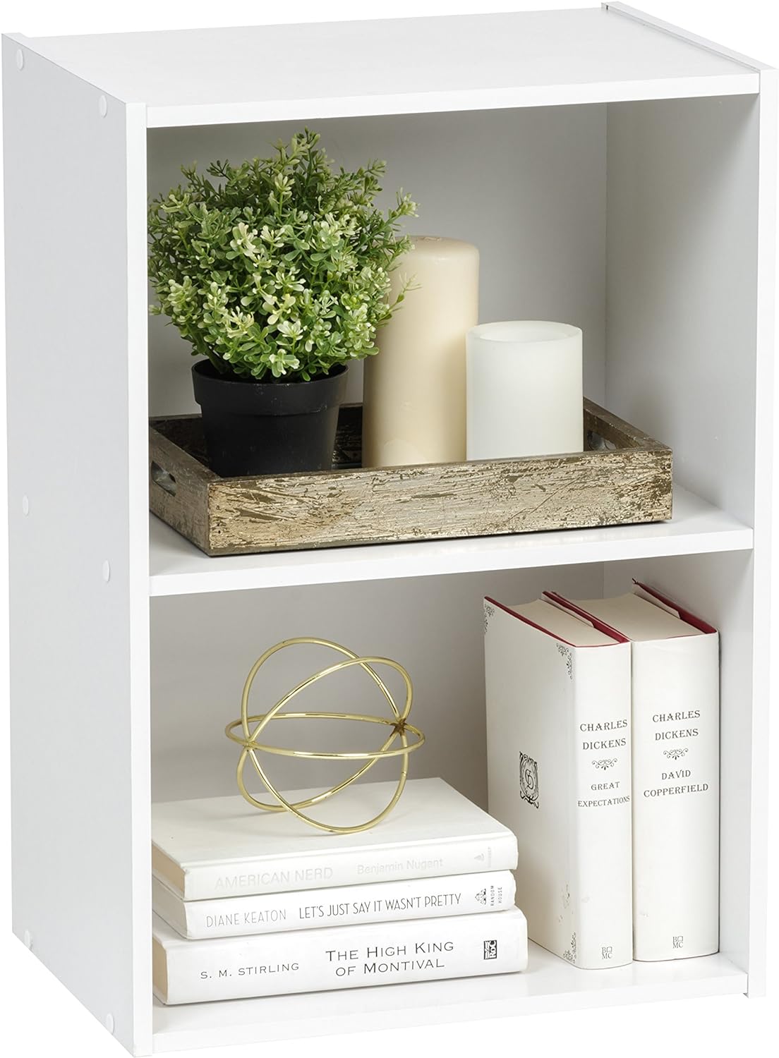 IRIS USA Small Spaces Wood, Bookshelf Storage Shelf, Bookcase, 2-Tier, White (596166)