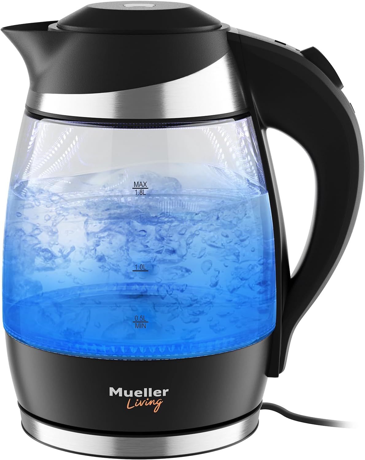 Mueller Ultra Kettle: Model No. M99S 1500W Electric Kettle with SpeedBoil Tech, 1.8 Liter Cordless with LED Light, Borosilicate Glass, Auto Shut-Off and Boil-Dry Protection