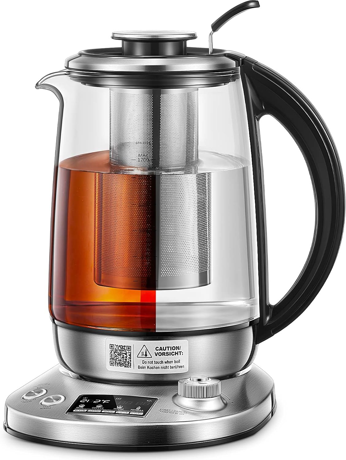 Electric Tea Kettle, Tea Pot with Removable Infuser, FOHERE Glass Kettle with Temperature Control, 140 to 212 Precise Control, 1200W, 1.7L, Borosilicate Glass | Stainless Steel