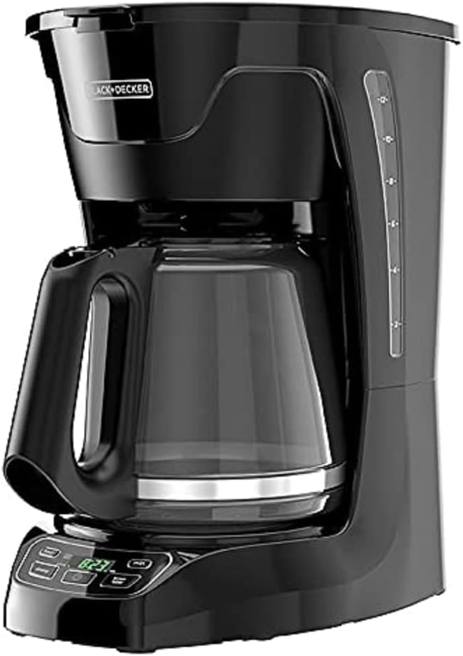 BLACK+DECKER CM1110B Programable 12-Cup Coffee Maker, Easy Pour, Non-Drip Carafe with Removable Filter Basket, Black