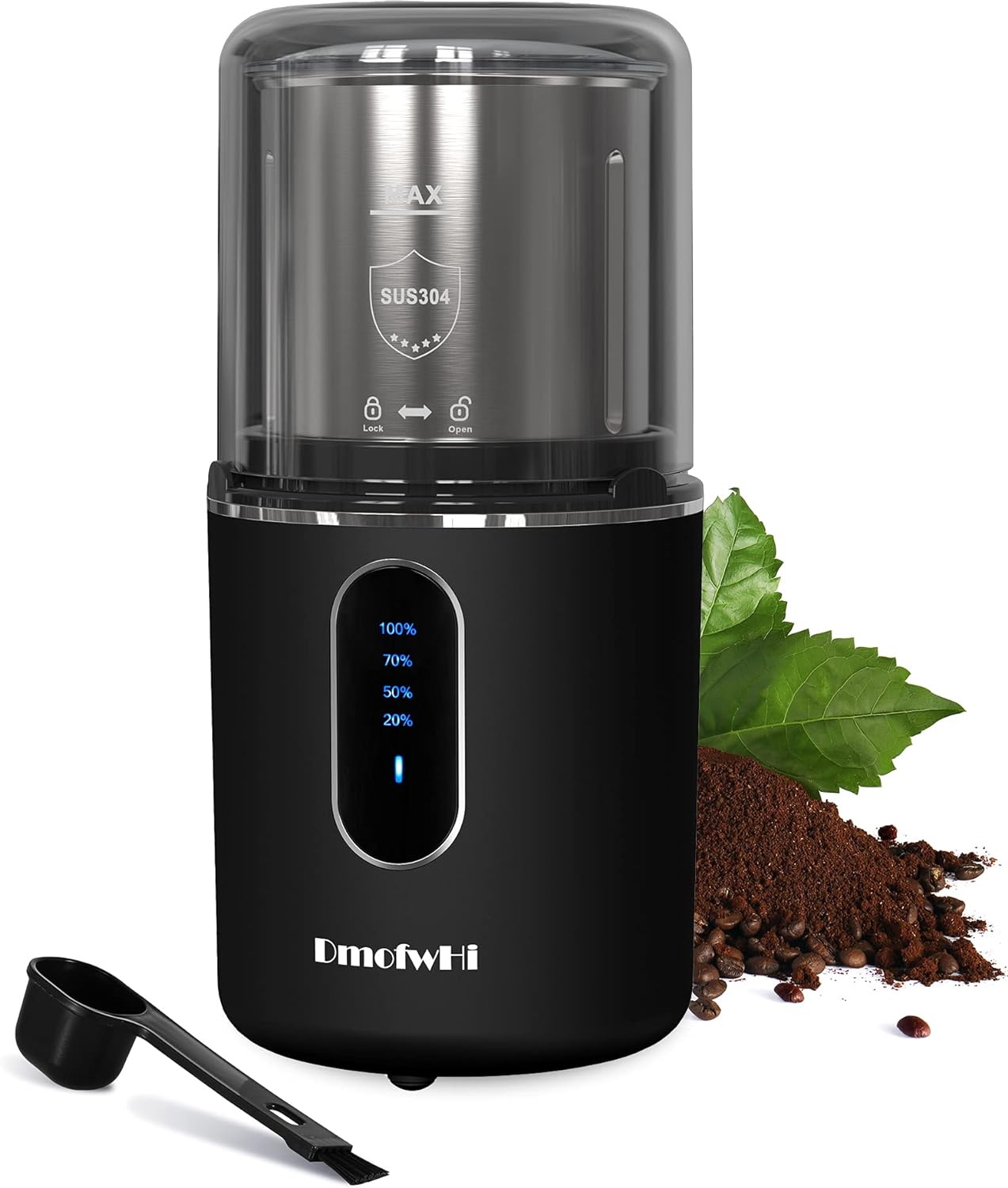 DmofwHi Cordless Coffee Grinder Electric, USB Rechargeable Coffee Bean Grinder with 304 Stainless Steel Blade and Removable Bowl-Black