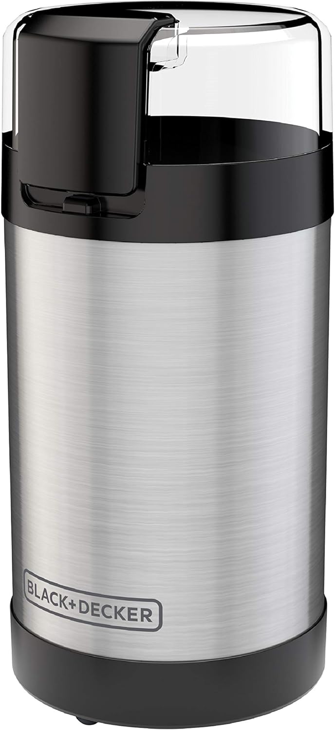 BLACK DECKER One Touch Coffee Grinder, CBG110S,2/3 Cup Coffee Bean Capacity, Push-Button Control, Stainless Steel Blades