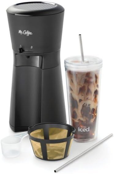 Mr. Coffee Iced Coffee Maker, Single Serve Machine with 22-Ounce BPA Free Tumbler and Reusable Coffee Filer, Includes 2 Stainless Steel Straws, Black