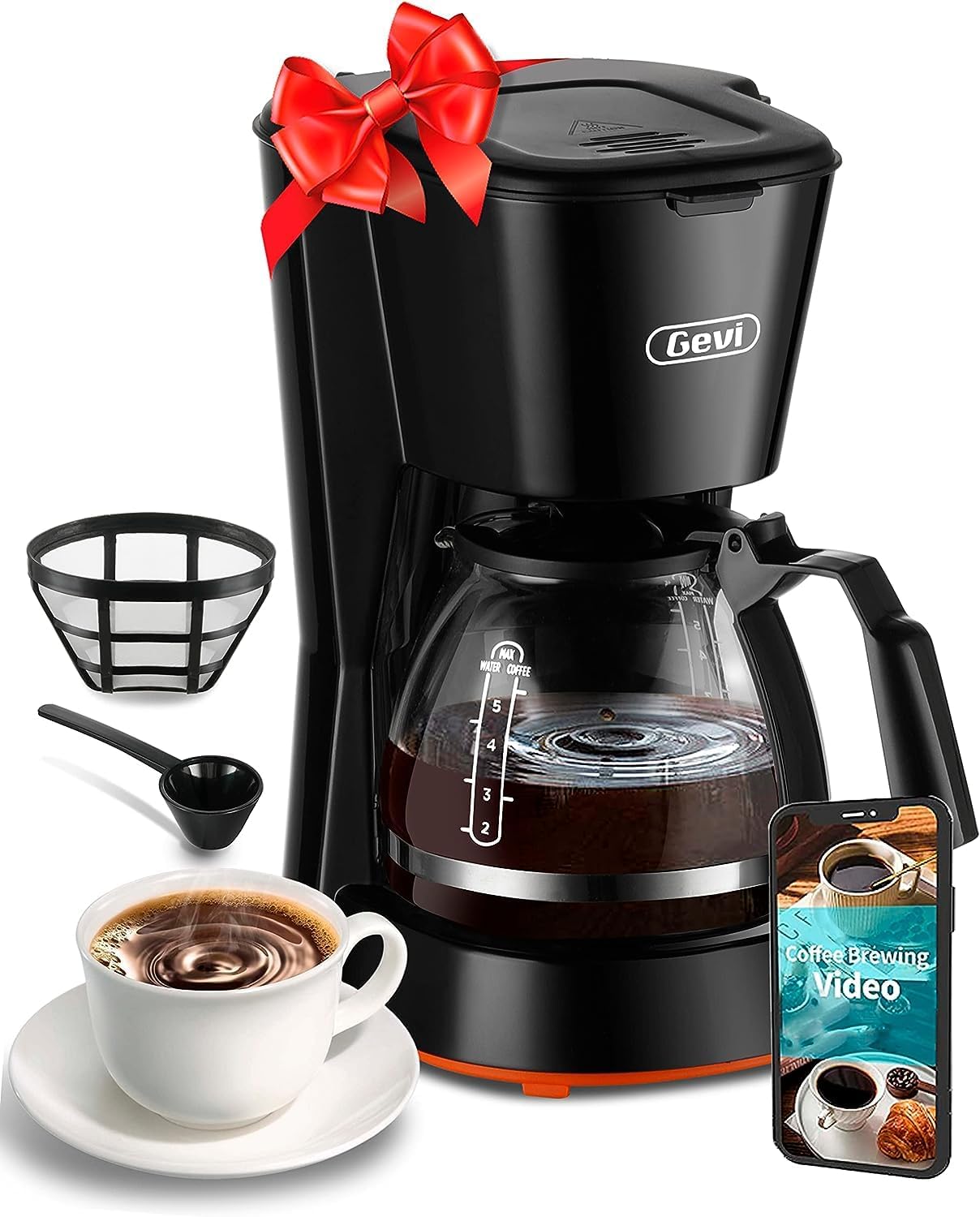 Gevi 5 Cups Small Coffee Maker, Compact Coffee Machine with Reusable Filter, Warming Plate and Coffee Pot for Home and Office