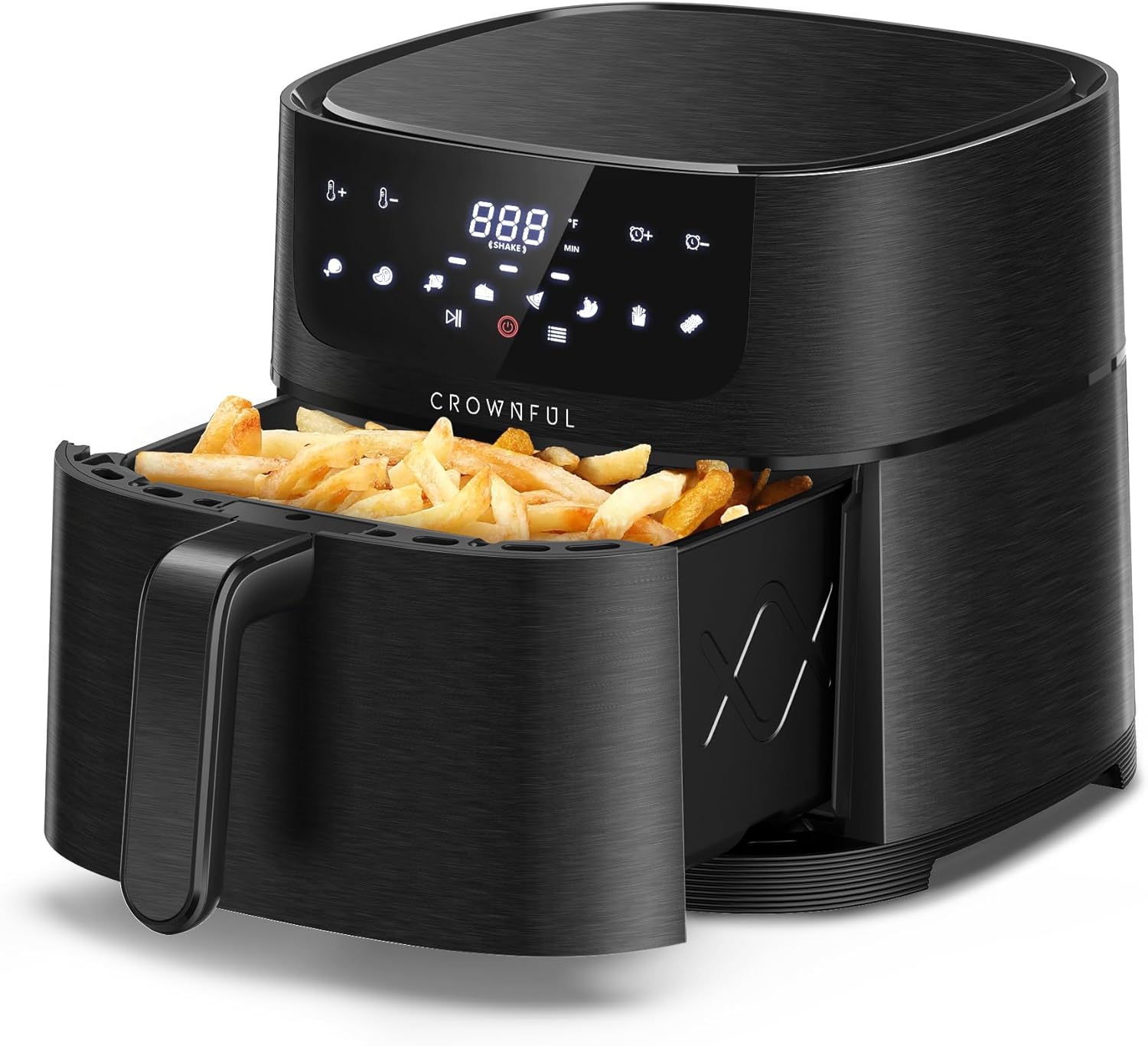 CROWNFUL 7 Quart Air Fryer, Oilless Electric Cooker with 8 Cooking Functions, LCD Digital Touch Screen with Precise Temperature Control, Shake Reminder Function, 1500W, UL Listed-Black