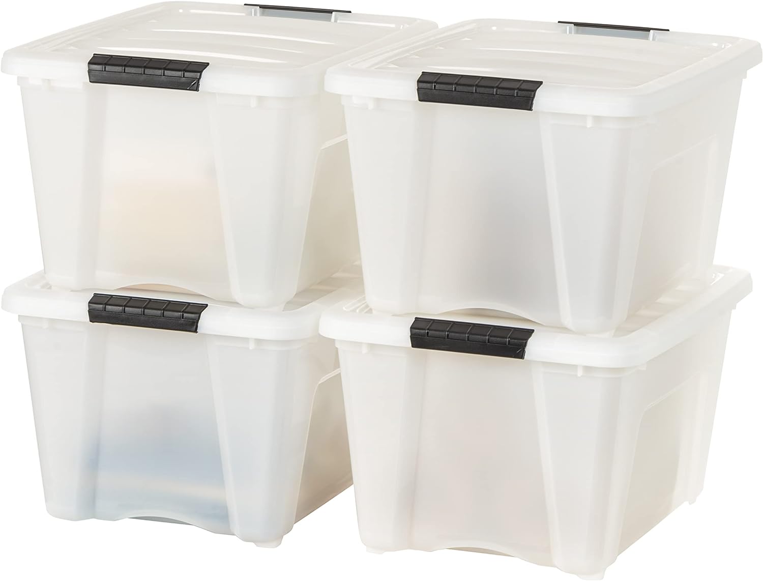 IRIS USA 32 Quart Stackable Plastic Storage Bins with Lids and Latching Buckles, 4 Pack - Pearl, Containers with Lids and Latches, Durable Nestable Closet, Garage, Totes, Tubs Boxes Organizing