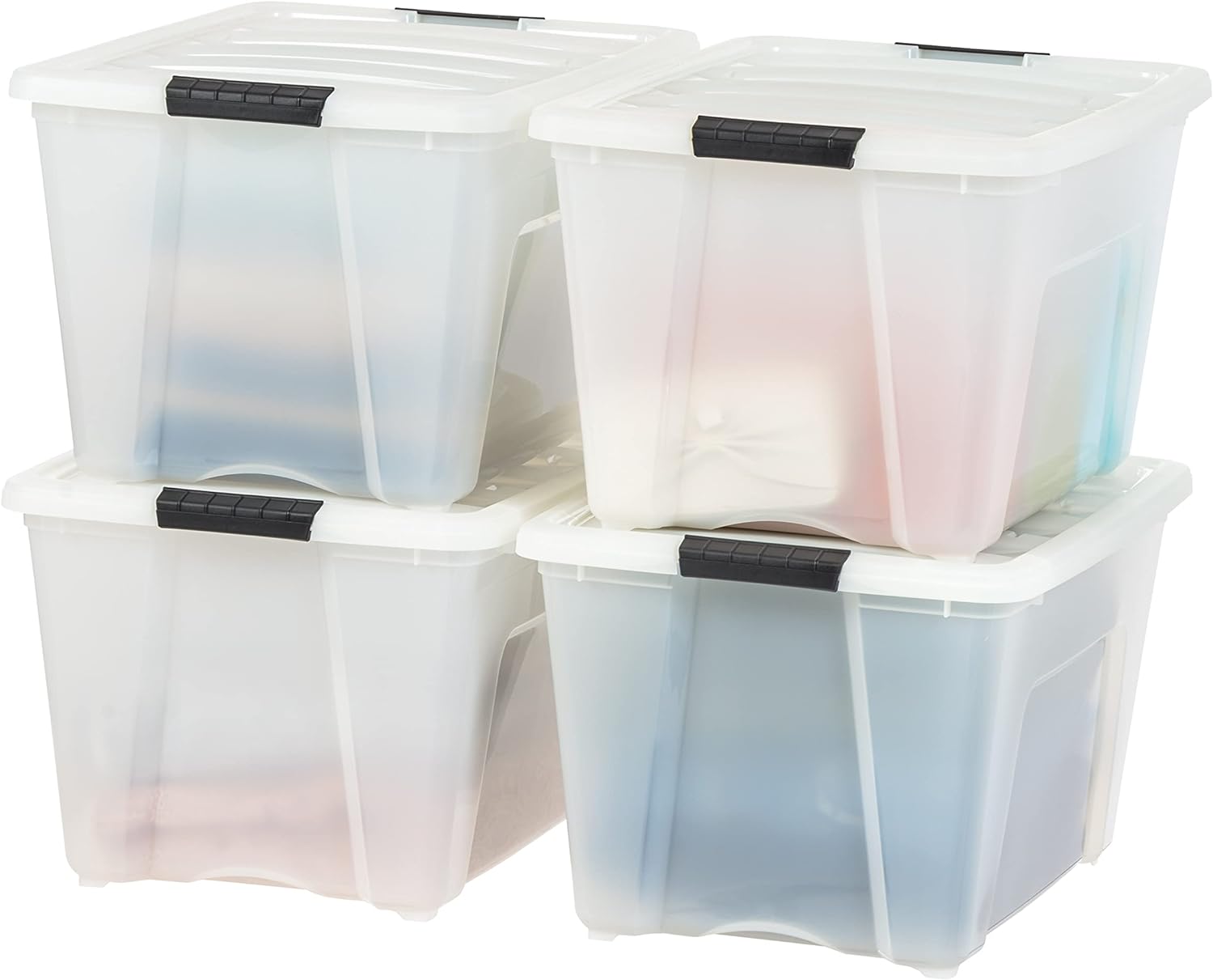 IRIS USA 53 Quart Stackable Plastic Storage Bins with Lids and Latching Buckles, 4 Pack - Pearl, Containers with Lids and Latches, Durable Nestable Closet, Garage, Totes, Tubs Boxes Organizing