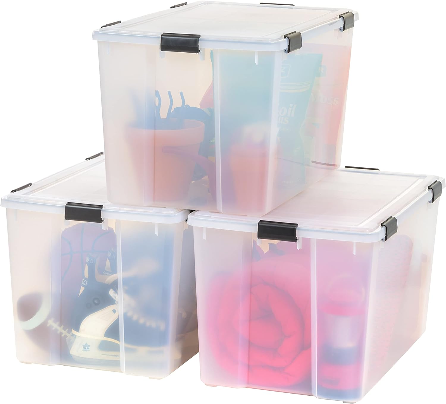 IRIS USA 156 Quart / 39 Gal. WEATHERPRO Plastic Storage Box with Durable Lid and Seal and Secure Latching Buckles, 3 Pack, Weathertight, Keep Dust and Moisture Free, For Oversized and Bulky Items