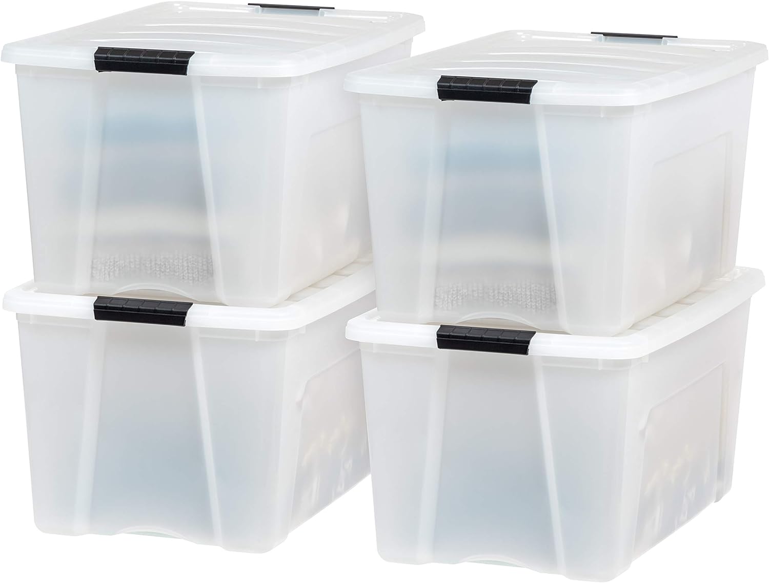 IRIS USA 72 Quart Stackable Plastic Storage Bins with Lids and Latching Buckles, 4 Pack - Pearl, Containers with Lids and Latches, Durable Nestable Closet, Garage, Totes, Tubs Boxes Organizing