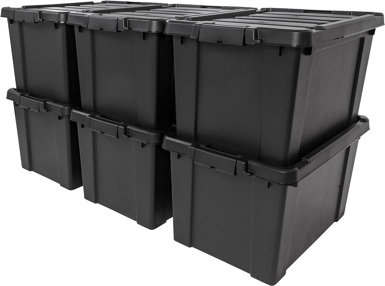 IRIS USA 19 Gallon Lockable Storage Totes with Lids, 6 Pack - Black, Heavy-Duty Durable Stackable Containers, Large Garage Organizing Bins Moving Tubs, Rugged Sturdy Equipment Utility Tool Box