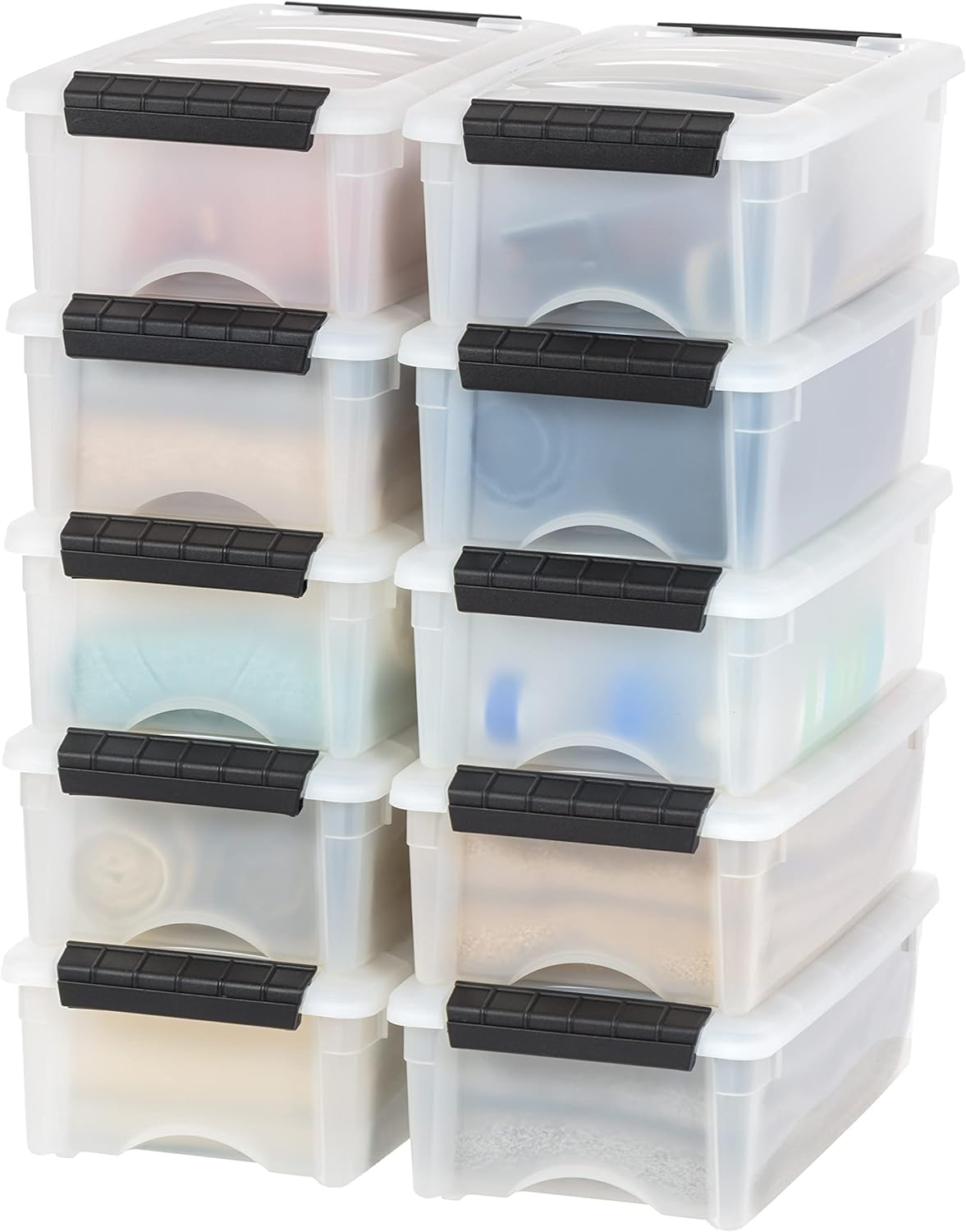 IRIS USA 5 Quart Stackable Plastic Storage Bins with Lids and Latching Buckles, 10 Pack - Pearl, Containers with Lids and Latches, Durable Nestable Closet, Garage, Totes, Tubs Boxes Organizing