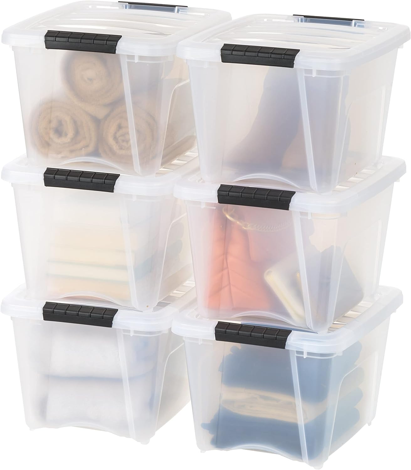 IRIS USA 19 Quart Stackable Plastic Storage Bins with Lids and Latching Buckles, 6 Pack - Clear, Containers with Lids and Latches, Durable Nestable Closet, Garage, Totes, Tubs Boxes Organizing