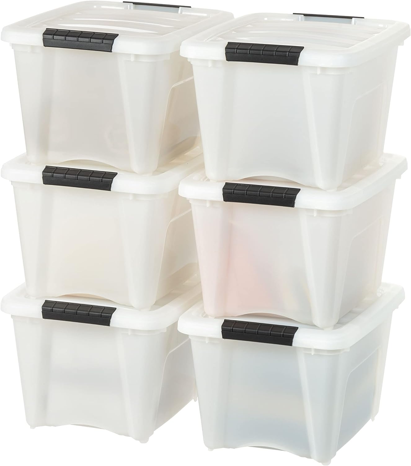 IRIS USA 19 Quart Stackable Plastic Storage Bins with Lids and Latching Buckles, 6 Pack - Pearl, Containers with Lids and Latches, Durable Nestable Closet, Garage, Totes, Tubs Boxes Organizing