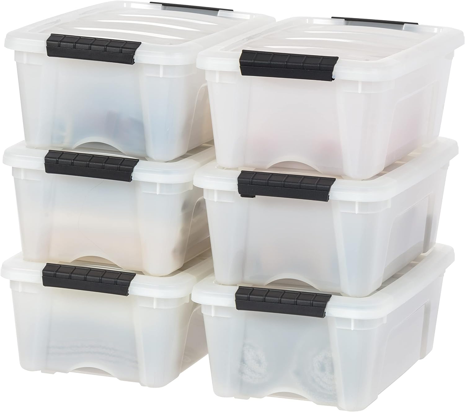 IRIS USA 12 Quart Stackable Plastic Storage Bins with Lids and Latching Buckles, 6 Pack - Pearl, Containers with Lids and Latches, Durable Nestable Closet, Garage, Totes, Tubs Boxes Organizing